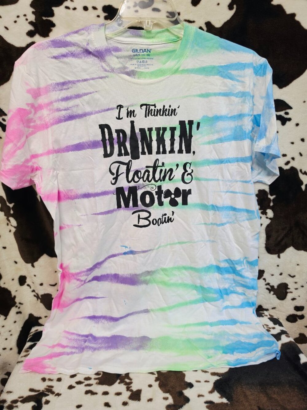 Drinkin Floatin Funny Western Tie Dye Large Short Sleeve Graphic Tee Large